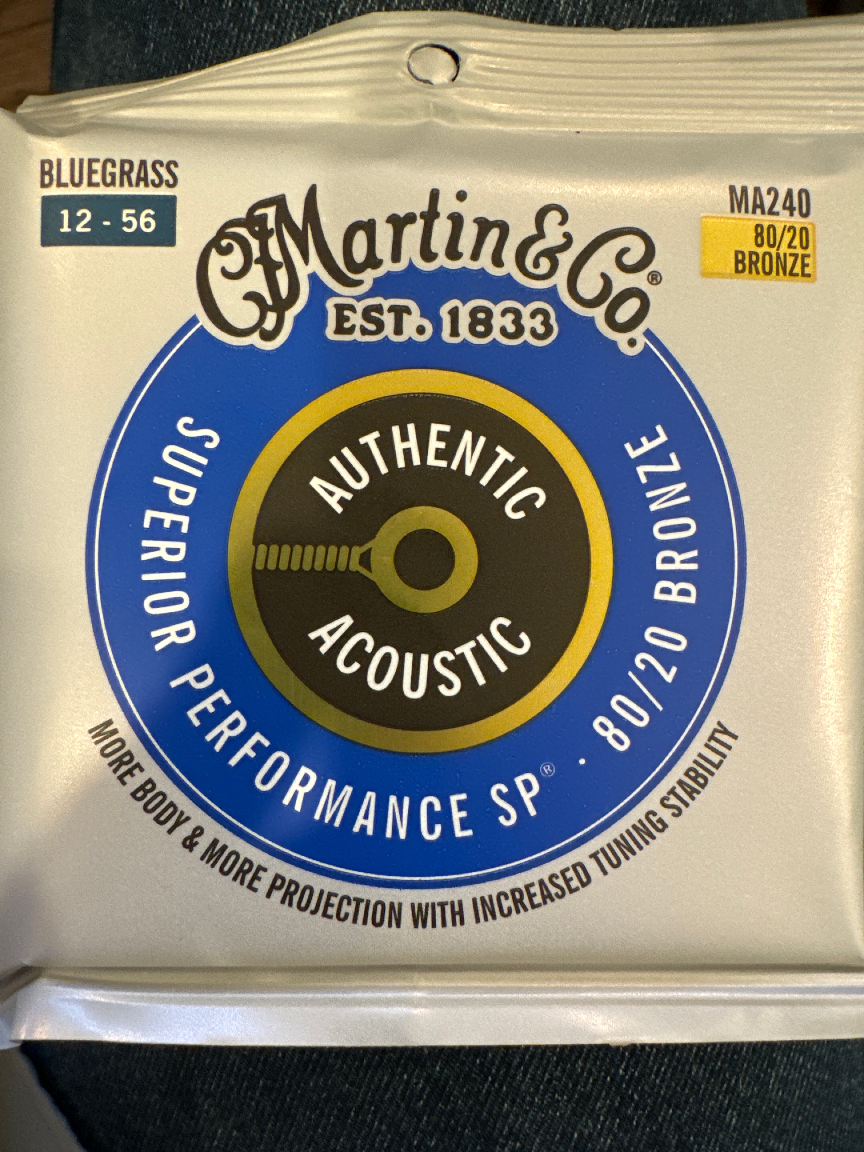 Martin MA240 Authentic Acoustic 80/20 Bronze Bluegrass Guitar Strings – 12-56